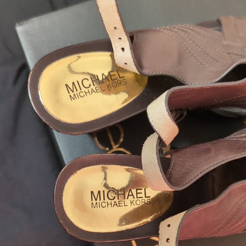 Michael Kors Brown Sandals with Smooth Footbed